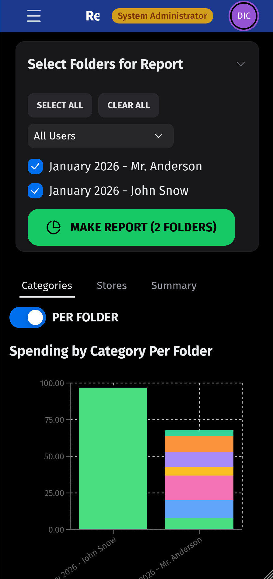 Reports & Export on mobile